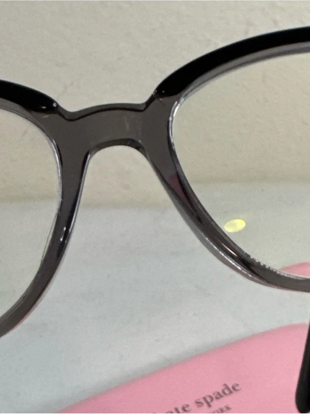 kate spade Black and Clear Cat-Eye Glasses with Pink Case